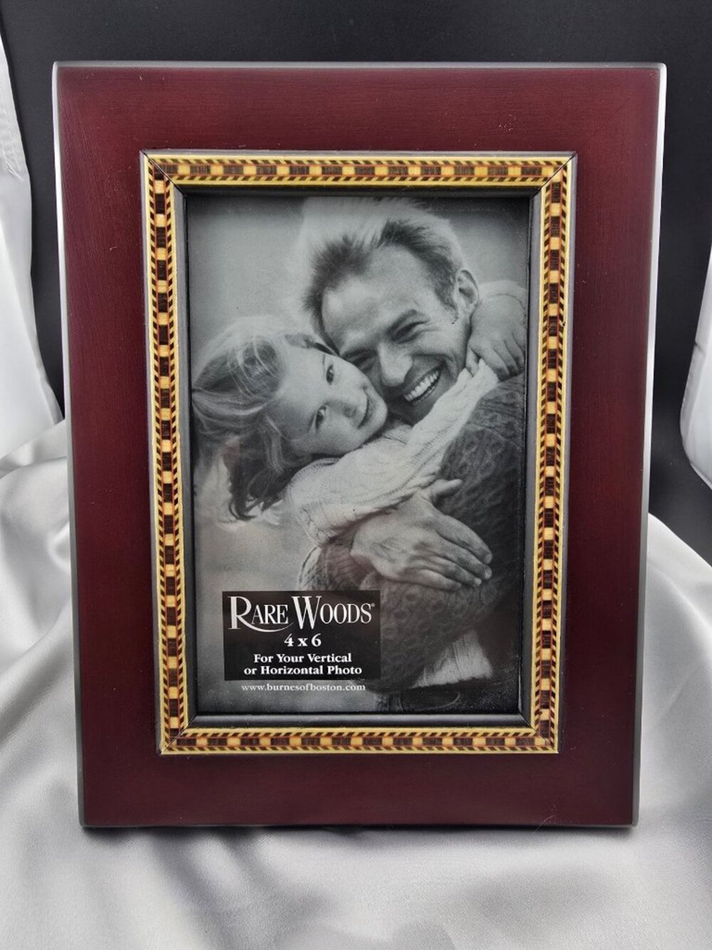 Rare Woods Burnes of Boston 4x6 Photo Frame Rich Mahogany Finish & Woven Border